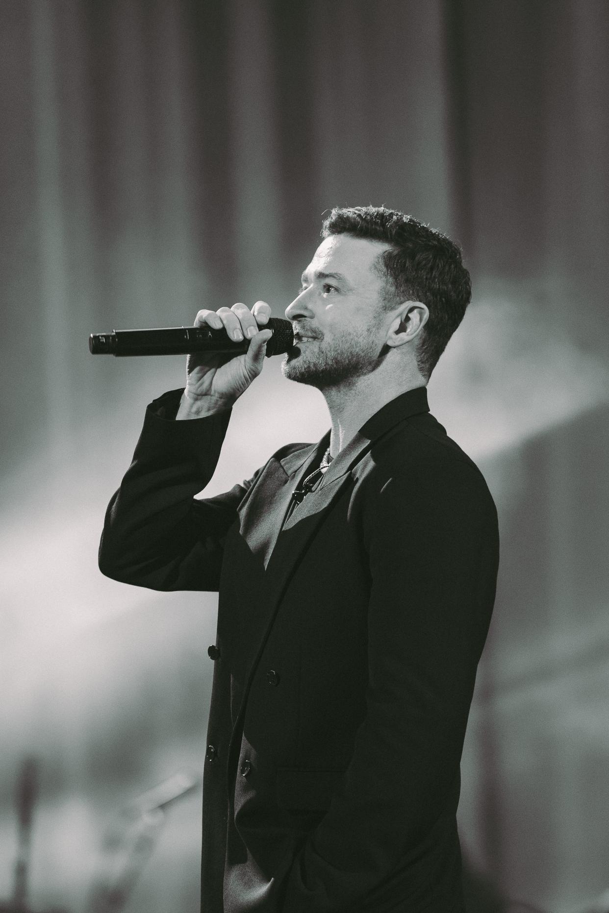 Justin Timberlake, onstage at the Orpheum, during his free Jan. 19 concert.