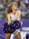 <p>A Minnesota Vikings cheerleader performs during the first half of an NFL football game between the Indianapolis Colts and the Minnesota Vikings Sunday, Dec. 18, 2016, in Minneapolis. (AP Photo/Andy Clayton-King) </p>