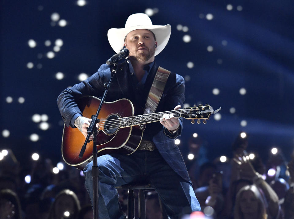 FILE - Cody Johnson performs "Human" at the CMT Music Awards in Austin, Texas, on April 2, 2023. Johnson, fresh off his critically acclaimed studio album “Leather,” will host “CMT Presents: A Cody Johnson Christmas” special, airing Wednesday on CMT. (Photo by Evan Agostini/Invision/AP, File)