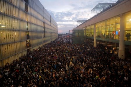 Protesters gather at Barcelona's airport, after a verdict in a trial over a banned independence referendum