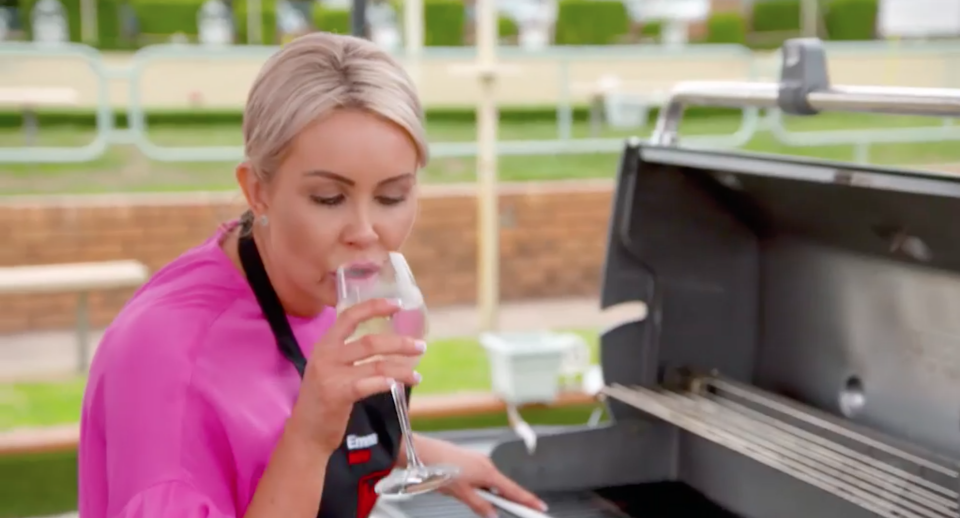 Emma and Jess were seen enjoying some white wine during their cooking challenge. Source: Seven