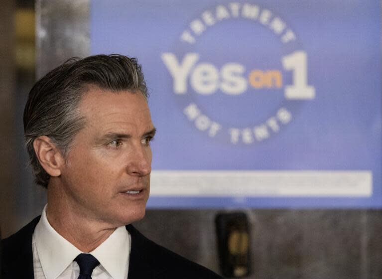 LOS ANGELES, CA - JANUARY 03: Gov. Gavin Newsom kicks off his campaign for Proposition 1 at Los Angeles General Medical Center in Los Angeles, CA on Wednesday, Jan. 3, 2024. The Proposition is the only statewide initiative on the March 5 primary ballot and asks voters to approve bonds to fund more treatment for mental illness and drug addiction. The initiative is a component of his efforts to tackle homelessness in the state. (Myung J. Chun / Los Angeles Times)