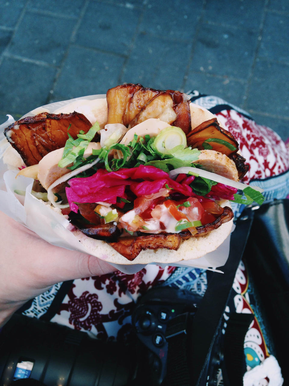 Sabich, a typical Israeli sandwich with pita bread and fried eggplant