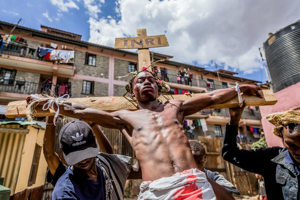 A man portrays Jesus in Kibera, Nairobi, on Good Friday. (BRIAN OTIENO via Getty Images)