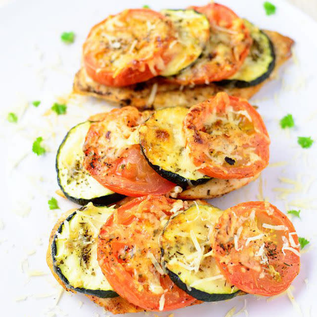 <p>Baking the chicken breast and pairing it with two super nutritious veggies makes this a great <a rel="nofollow noopener" href="http://www.redbookmag.com/body/healthy-eating/g4123/low-carb-snacks/" target="_blank" data-ylk="slk:low-carb;elm:context_link;itc:0;sec:content-canvas" class="link ">low-carb</a>, gluten-free dinner option.</p><p><strong>Get the recipe at <a rel="nofollow noopener" href="http://myzucchinirecipes.com/baked-chicken-breast-with-zucchini-and-tomato/" target="_blank" data-ylk="slk:My Zucchini Recipes;elm:context_link;itc:0;sec:content-canvas" class="link ">My Zucchini Recipes</a>.</strong><br></p>