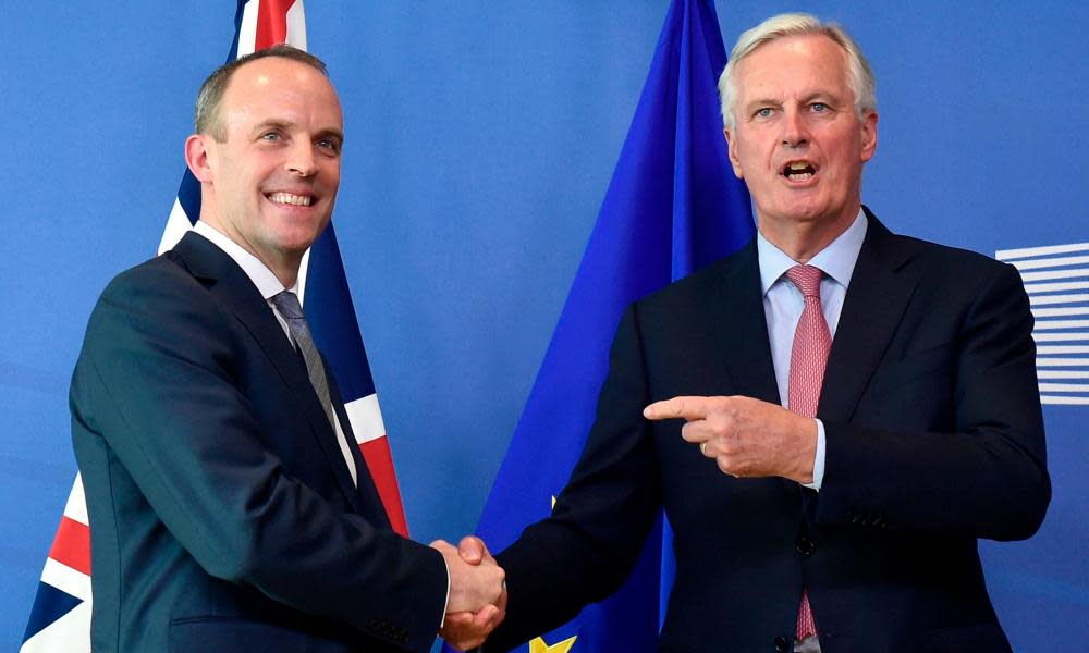 Brexit secretary Dominic Raab (left) and EU chief negotiator Michel Barnier meet at the European Commission in Brussels 