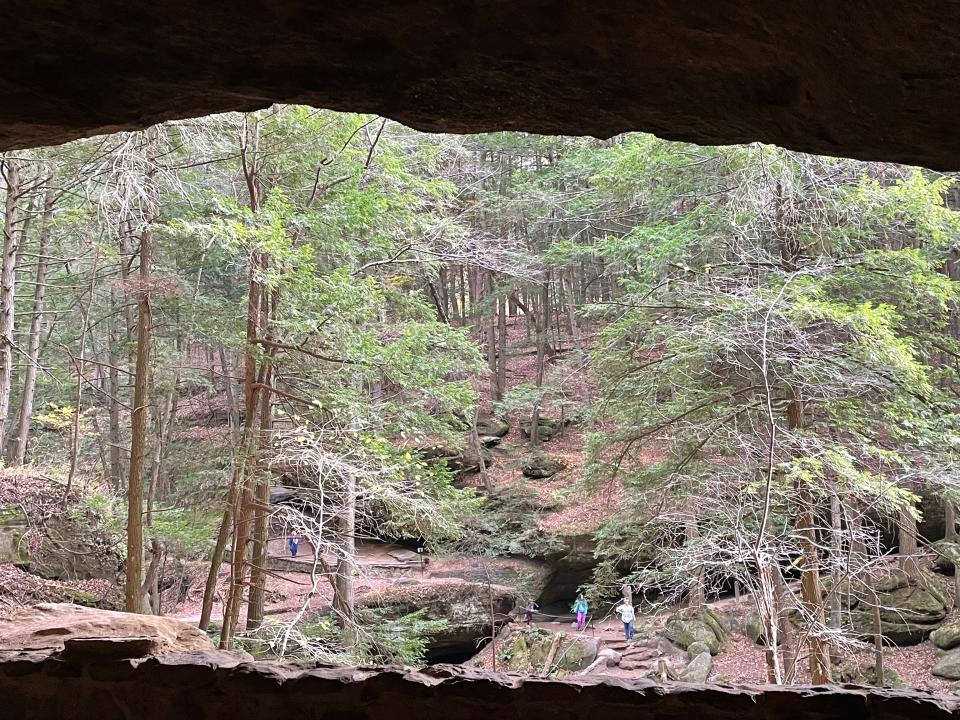 Even the view from inside Old Man's Cave, in Hocking Hills State Park, is lovely.
