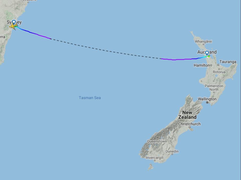 First flight: the trajectory of JetStar flight JQ201 from Sydney to Auckland (Flightradar24)