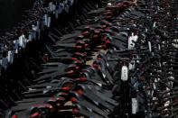 Some of the thousands of BIRD scooters are shown at Scoot Scoop after the company impounded the devices when contracted by private property owners who no longer want them being left on their property in San Diego, California