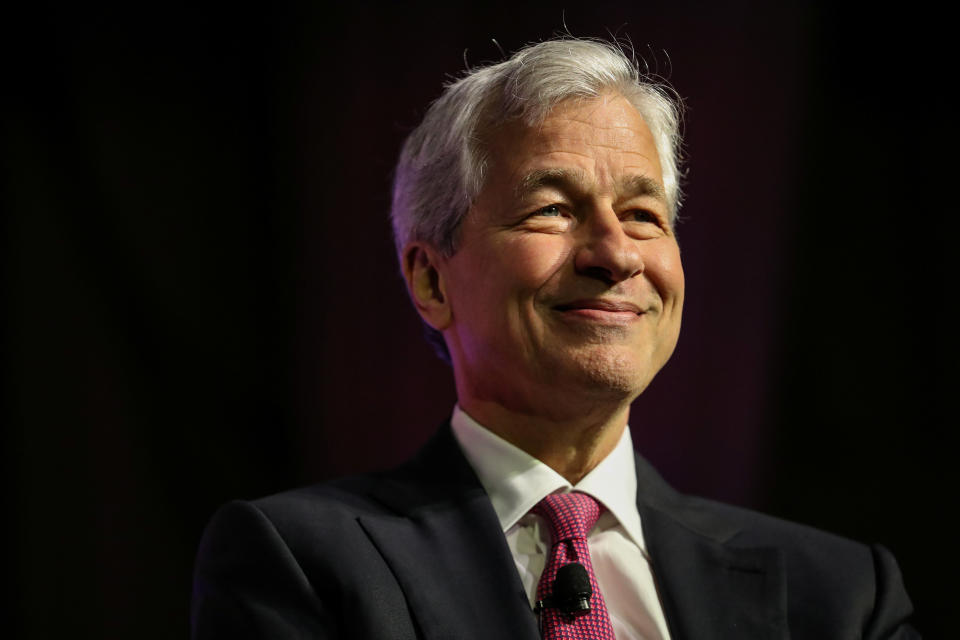 JPMorgan Chase CEO Jamie Dimon speaks at the North America's Building Trades Unions (NABTU) 2019 legislative conference in Washington, U.S., April 9, 2019. REUTERS/Jeenah Moon