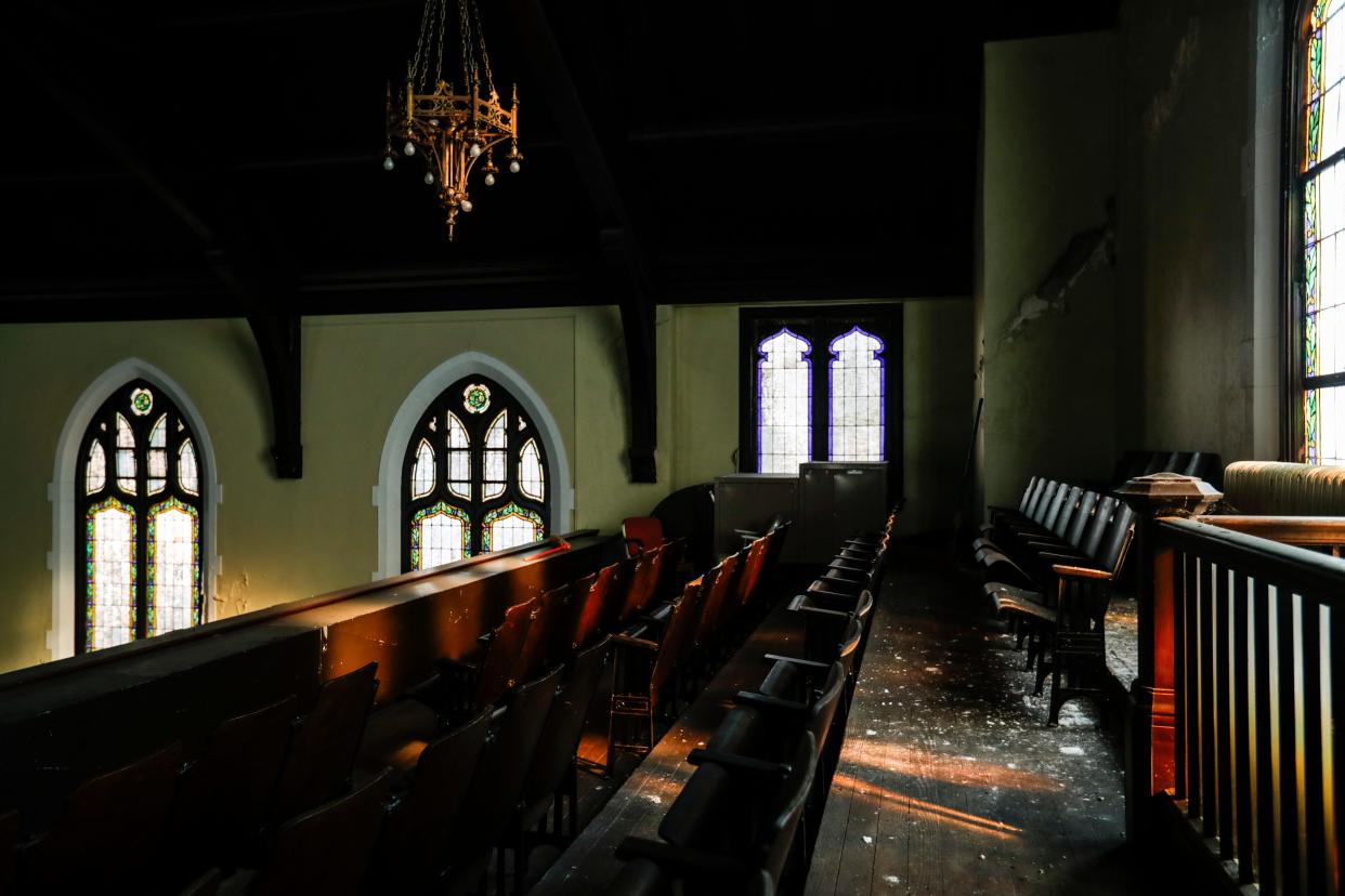 The former Highland United Methodist Church is slated to become a boutique hotel with self check-in. The space that used to house the congregation on Sundays would be converted to a space available for special events. The original stained glass windows will remain. Jan. 12, 2024