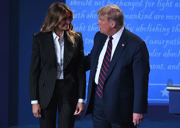 US President Donald Trump and US First Lady Melania Trump leave after the first presidential debate at Case Western Reserve University and Cleveland Clinic in Cleveland, Ohio.