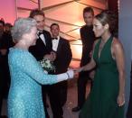 <p>Jennifer Lopez SLAYED in the emerald green chiffon gown she wore to meet Queen Elizabeth after performing at the Royal Variety Performance.</p>