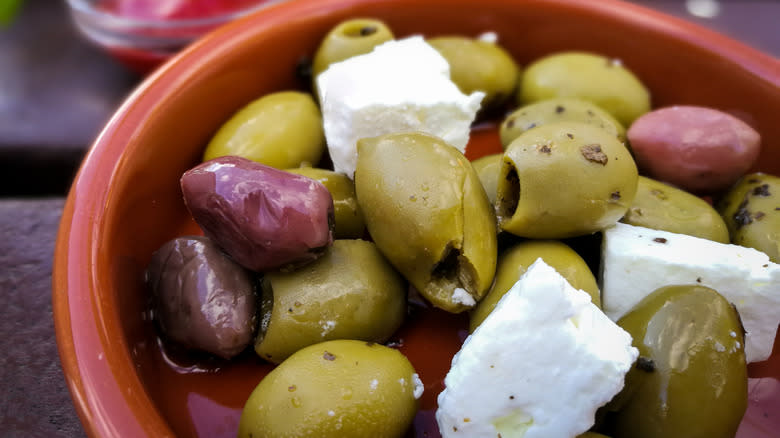 olives with feta cheese chunks