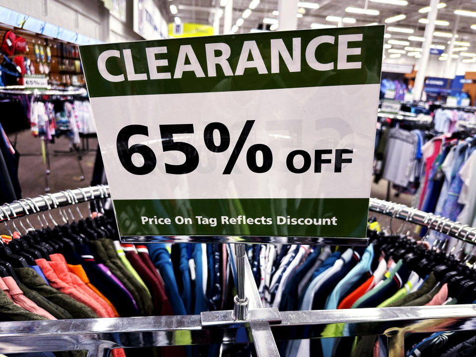 A clearance sign is displayed at a retail clothing store in Downers Grove, Ill., Tuesday, March 12, 2024. On Friday, March 29, 2024, the government issues its latest monthly report on the Federal Reserve’s preferred inflation gauge, a key measure of how well the Fed’s drive to tame inflation is succeeding. (AP Photo/Nam Y. Huh)