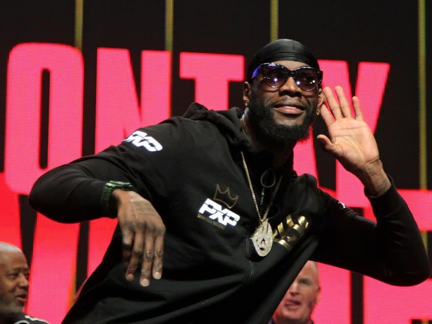 <p>Deontay Wilder arrives for the weigh-in ahead of his fight with Tyson Fury</p> (AFP via Getty Images)