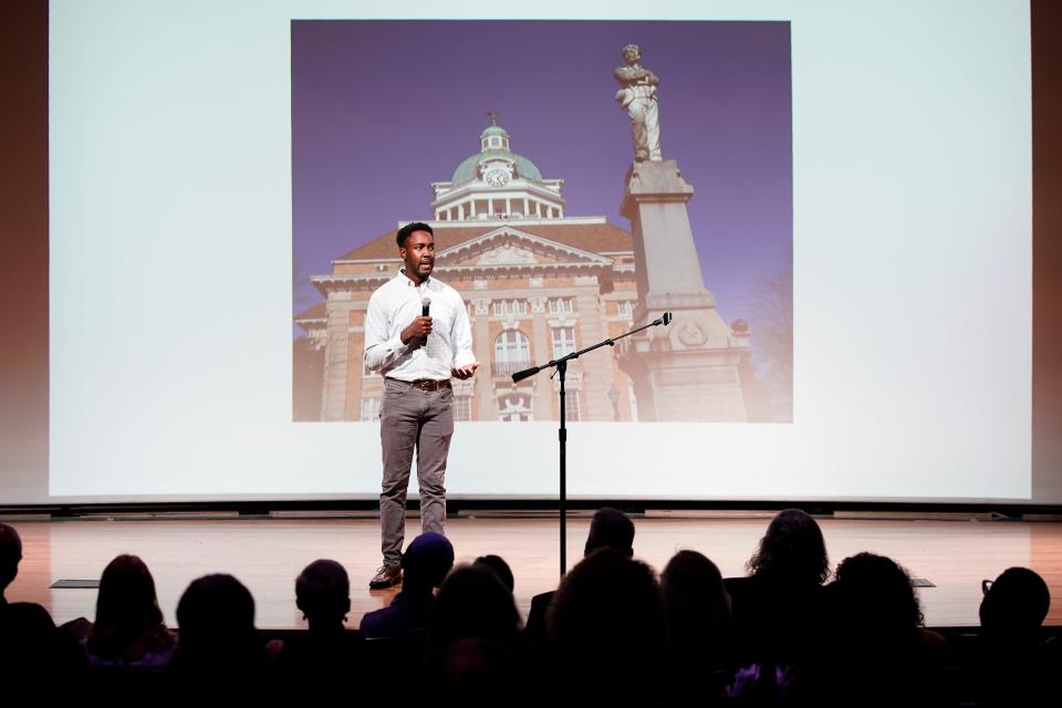 Keidron Turner speaks during the Black Tennessee Voices LIVE event at National Museum of African American Music in Nashville, Tenn., Tuesday, Sept. 20, 2022.