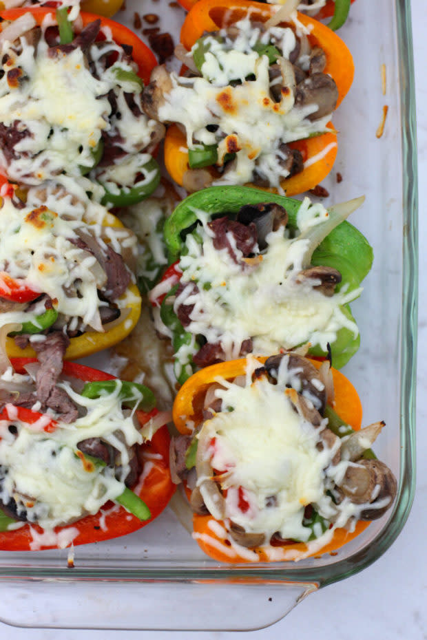 <p><a href="https://momswhosave.com/philly-cheesesteak-stuffed-peppers-recipe/" rel="nofollow noopener" target="_blank" data-ylk="slk:Moms Who Save;elm:context_link;itc:0;sec:content-canvas" class="link ">Moms Who Save</a></p><p>If you like a good Philly cheesesteak, you’re going to love this stuffed pepper version. These Philly cheesesteak stuffed peppers are just bursting with flavor–how can they not be with the bell peppers, the steak, the onions, the garlic and all that gooey mozzarella? I know you’re going to love them!</p><p><strong>Get the recipe: <a href="https://momswhosave.com/philly-cheesesteak-stuffed-peppers-recipe/" rel="nofollow noopener" target="_blank" data-ylk="slk:Philly Cheesesteak Stuffed Peppers;elm:context_link;itc:0;sec:content-canvas" class="link ">Philly Cheesesteak Stuffed Peppers</a></strong></p><p>Related: </p>