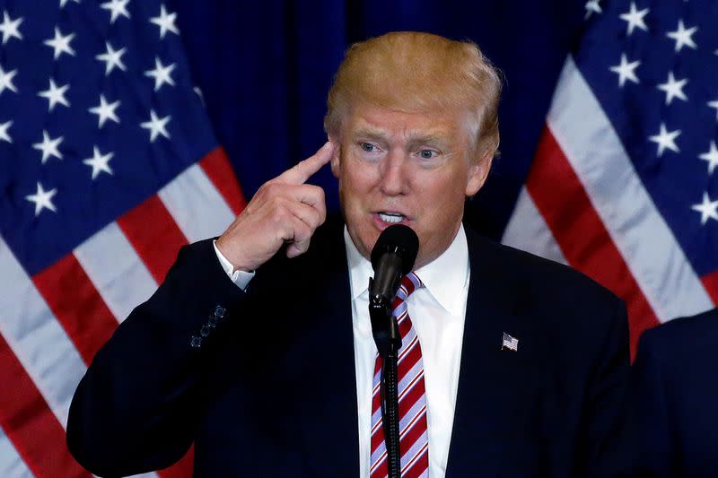 FILE PHOTO: Republican presidential candidate Donald Trump speaks at a post Republican Convention campaign event in Cleveland