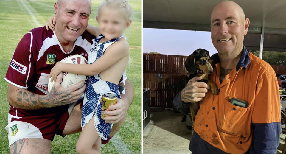 55-year-old Russell Klein and a little girl (left) and Mr Klein and a dog (right).