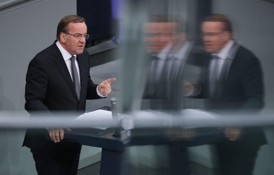 German Defence Minister Boris Pistorius speaks during a session at the Bundestag on Feb. 22, 2024 in Berlin, Germany. (Sean Gallup/Getty Images)