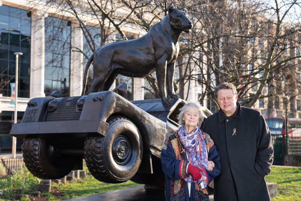 Virginia McKenna and her son Will open the Born Free Forever exhibition at Waterloo Millennium Green in London (Dominic Lipinski/PA) (PA Wire)