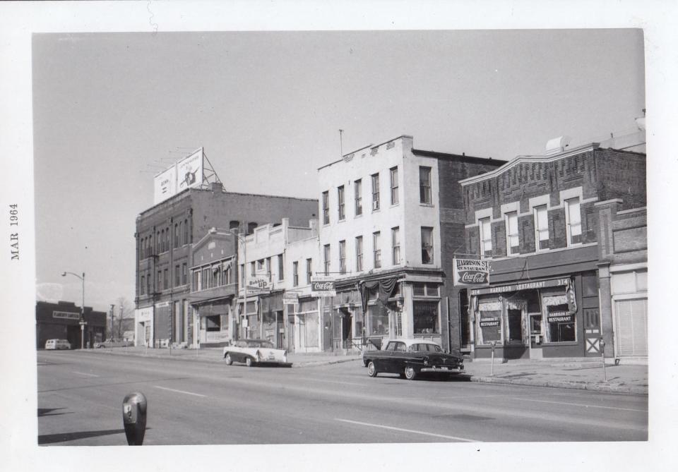 A view of the 300 block of Harrison Street in Downtown Peoria in 1964.