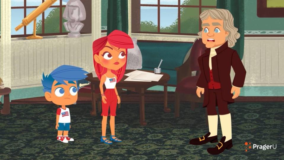 Time-traveling brother and sister Leo and Layla are the main characters in animated videos that take them back into history to meet important people. In this video, they meet Thomas Jefferson.