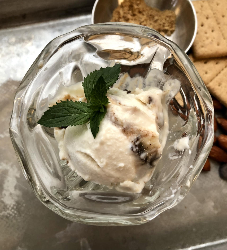 Crunchy additions like caramelized sugar or nuts bring cottage cheese ice cream to the next level. (Courtesy Heather Martin)