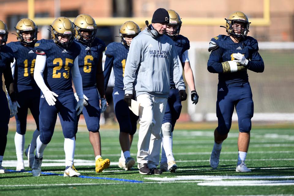 Old Tappan head coach Brian Dunn on the field during a regular season game against Somerville on Saturday, Oct. 31, 2020. Somerville defeated Old Tappan, 44-28.