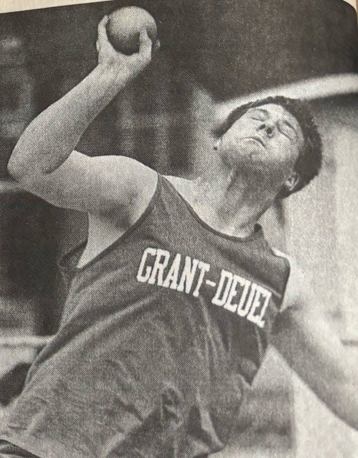 Garrett Novy of Grant-Deuel won the Class B boys' shot put in both the 1998 and 1999 state high school track and field meets.