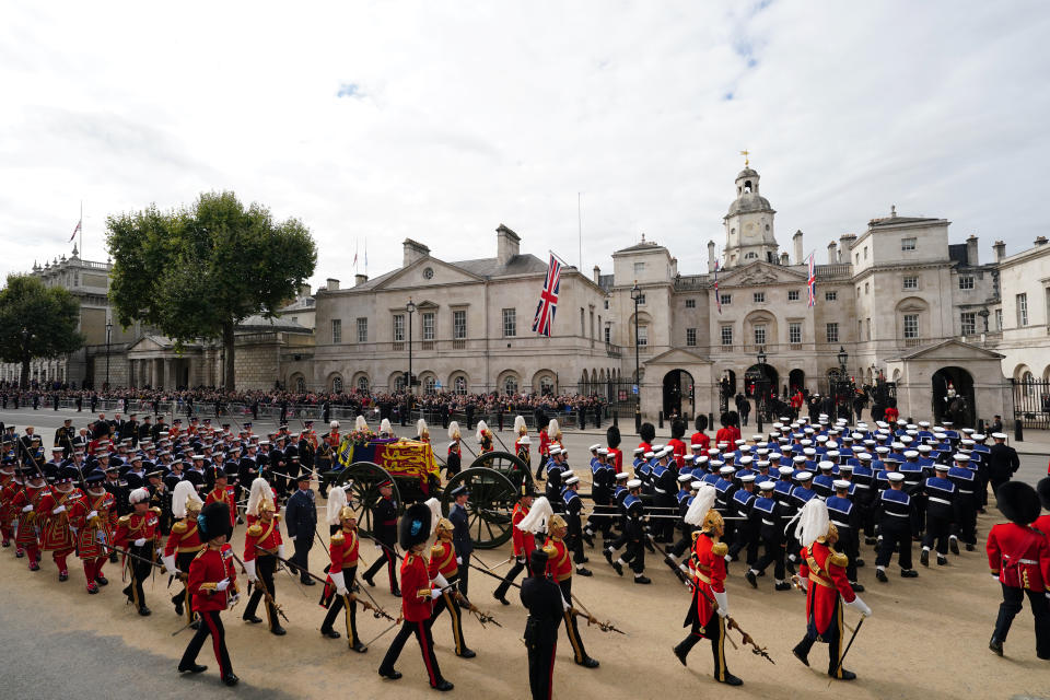 Queen's funeral procession passes Horse Guards Parade