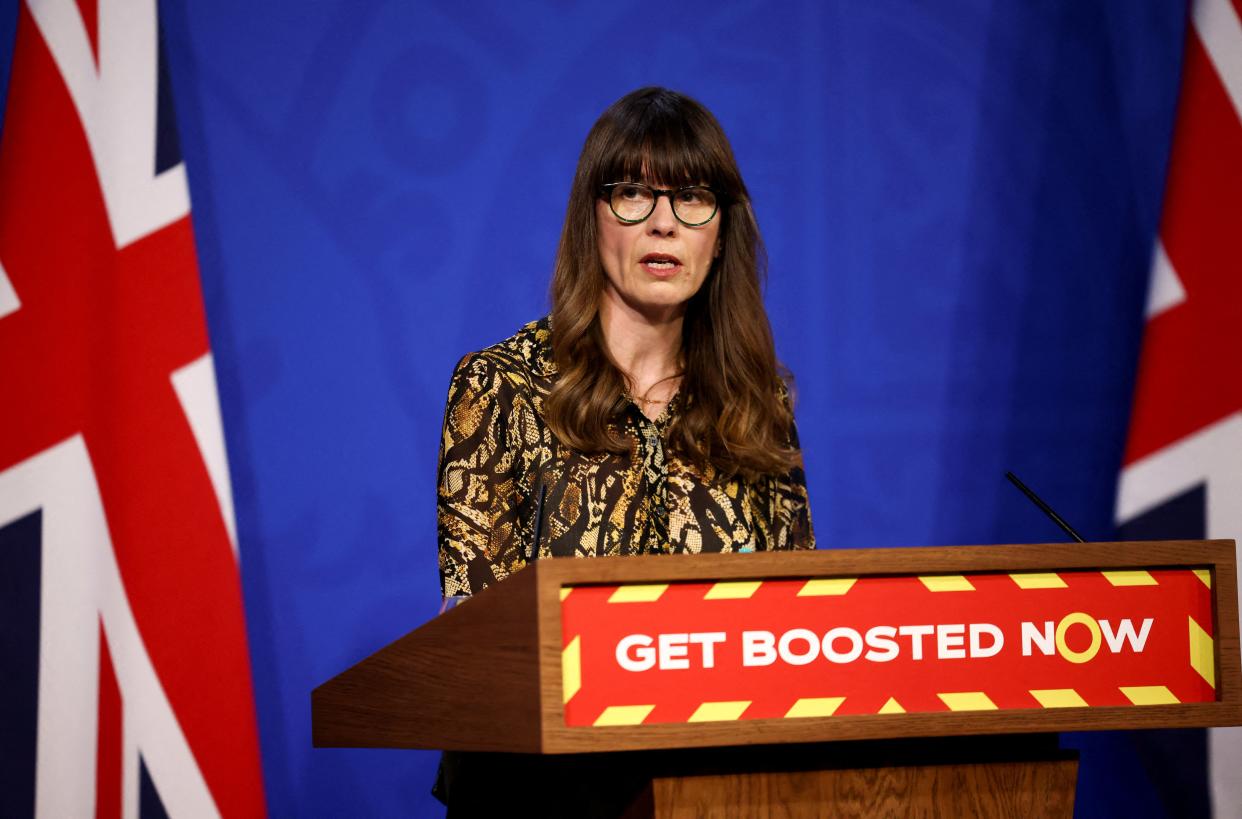 Public Health England's Dr Susan Hopkins speaks during a press conference to update the nation on the Covid-19 pandemic, inside the Downing Street Briefing Room in central London on January 19, 2022. - UK Prime Minister Boris Johnson on Wednesday said most restrictions deployed to fight the latest wave of the Covid pandemic in England would be lifted from next week. People will no longer have to wear masks in closed spaces, work from home and prove vaccination to enter public spaces such as nightclubs, Johnson told parliament. (Photo by HENRY NICHOLLS / POOL / AFP) (Photo by HENRY NICHOLLS/POOL/AFP via Getty Images)