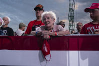 Supporters of President Donald Trump listen as he speaks during a campaign rally at Cecil Airport, Thursday, Sept. 24, 2020, in Jacksonville, Fla. (AP Photo/Evan Vucci)