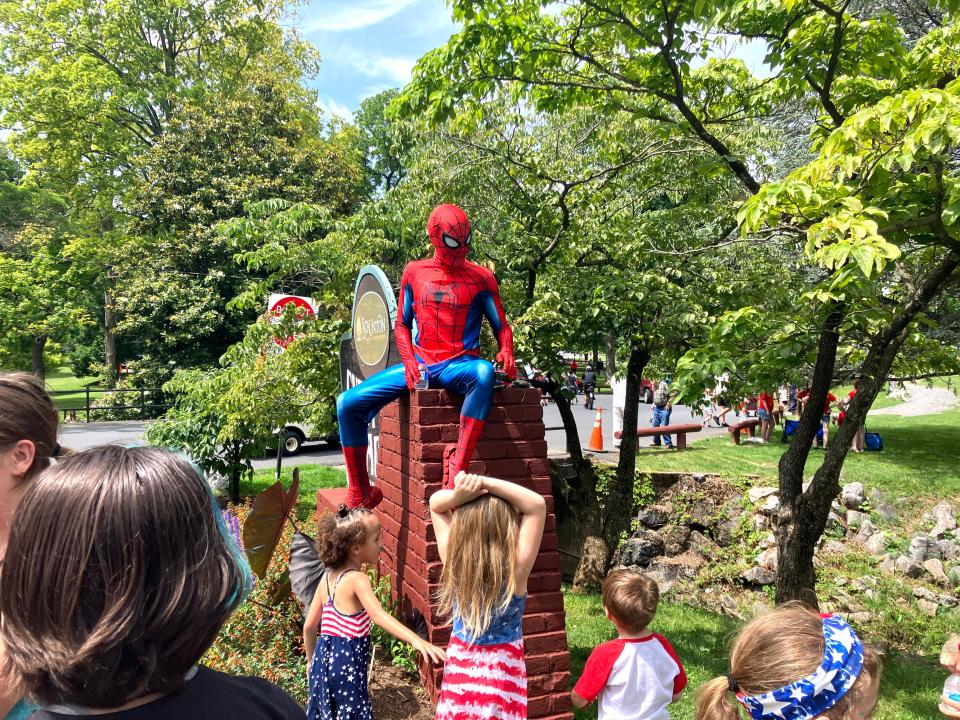 Staunton's WallCrawler greets visitors after the Happy Birthday America parade in Gypsy Hill Park. July 4.