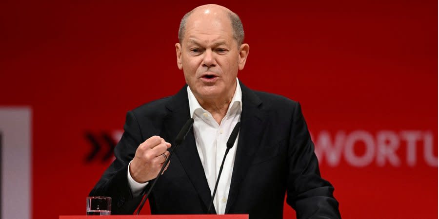 German Chancellor Olaf Scholz at the congress of the Social Democratic Party (SPD), Berlin, Jan. 28, 2024