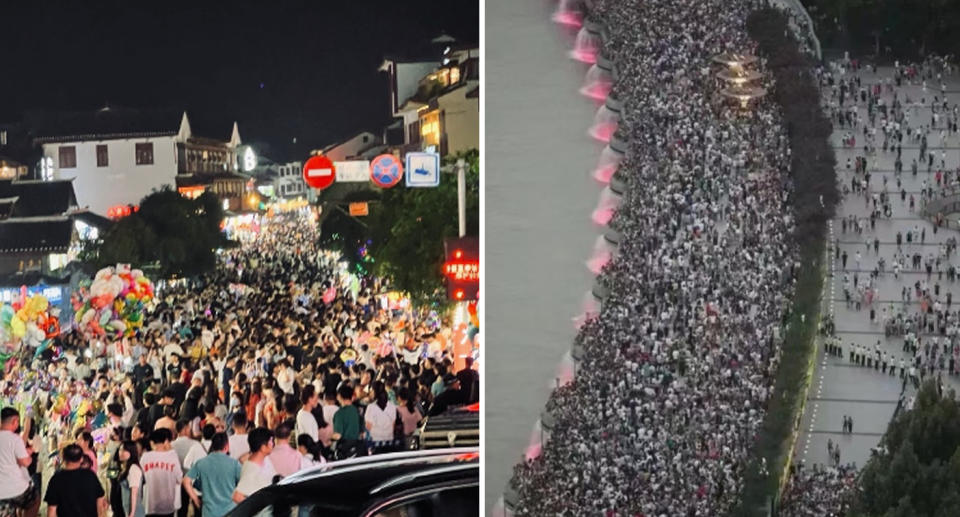 Yangshuo(왼쪽)와 같은 경치 좋은 지역은 관광객 유입에 대처하기 위해 고군분투하고 있습니다.  출처: 웨이보