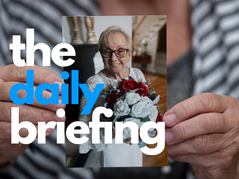 Dorothy "Dottie" Fideli holds a picture of herself in a wedding dress while in Goshen, Ohio, on Wednesday, June 28, 2023. Fideli is known for marrying herself at her retirement home.