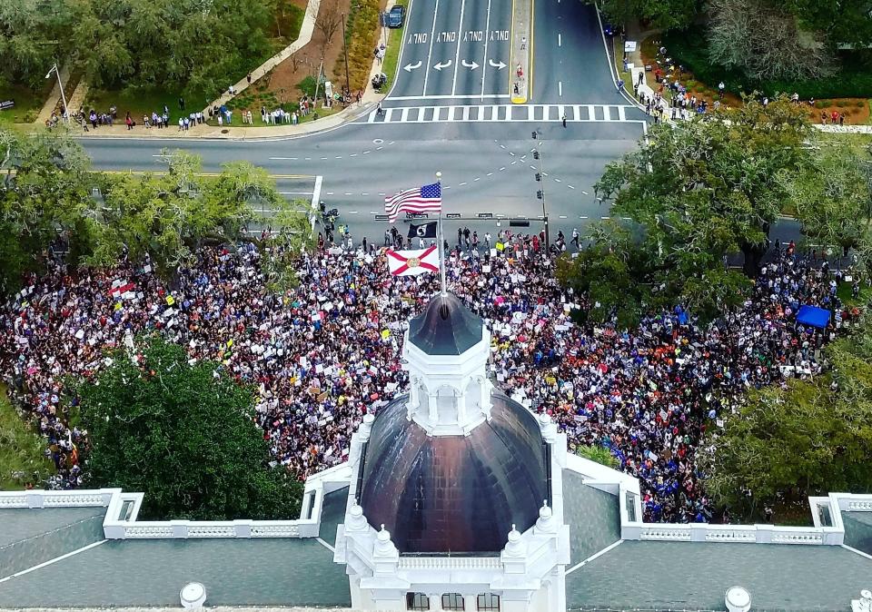 Students rally in front the Florida State Capitol in Tallahassee.&nbsp; (Photo: Jenn Bronson)