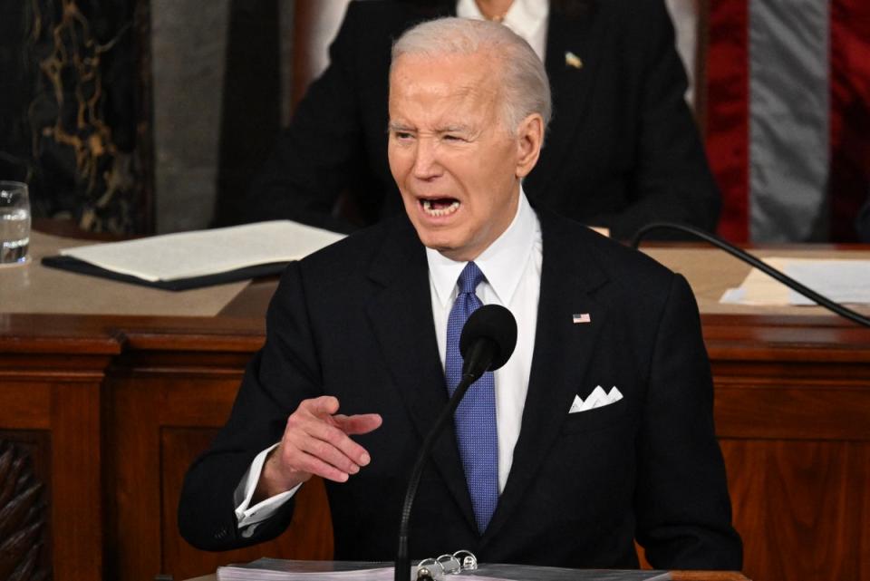 US President Joe Biden delivers the State of the Union address in the House Chamber of the US Capitol in Washington, DC, on March 7, 2024 (AFP via Getty Images)