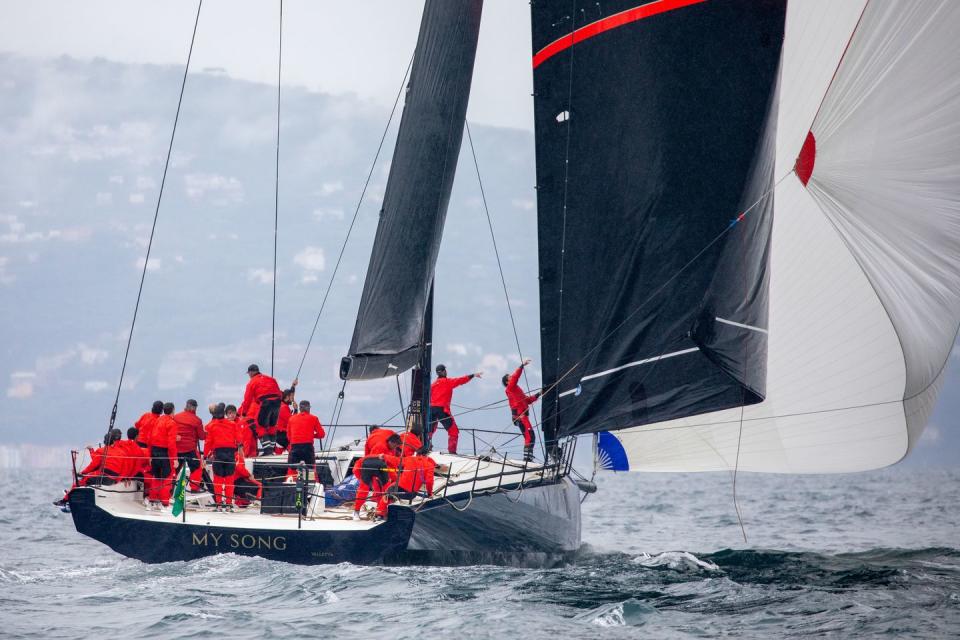 the crew aboard my song 5 during tre golfi sailing week