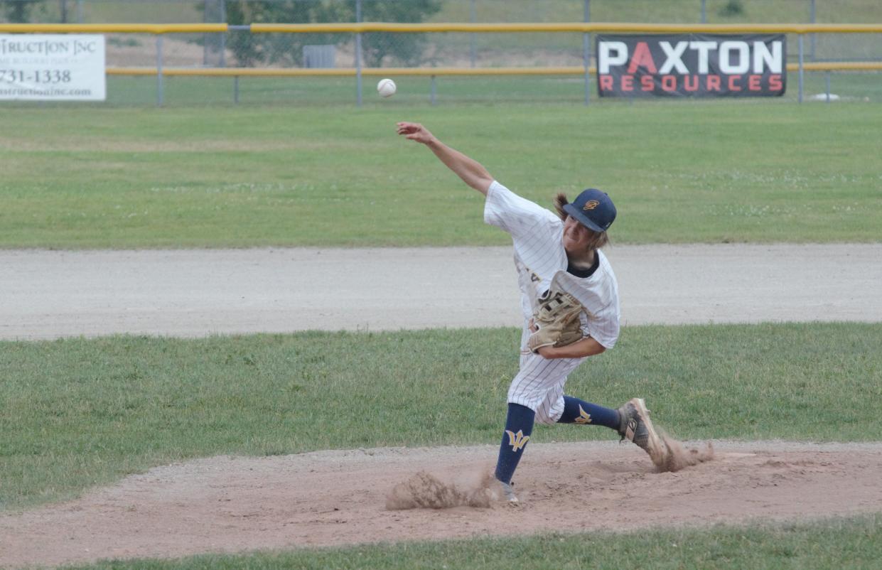 AIden Locker throws a pitch during the semifinals of the Michigan Little League Senior Division state championship against Macomb.