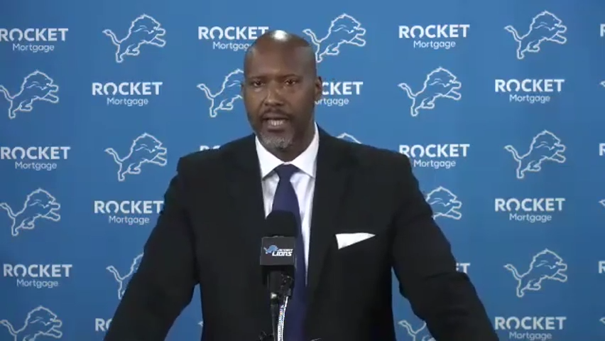 Detroit Lions new general manager Brad Holmes talks Jan. 19, 2021, during his virtual introductory news conference in Allen Park.