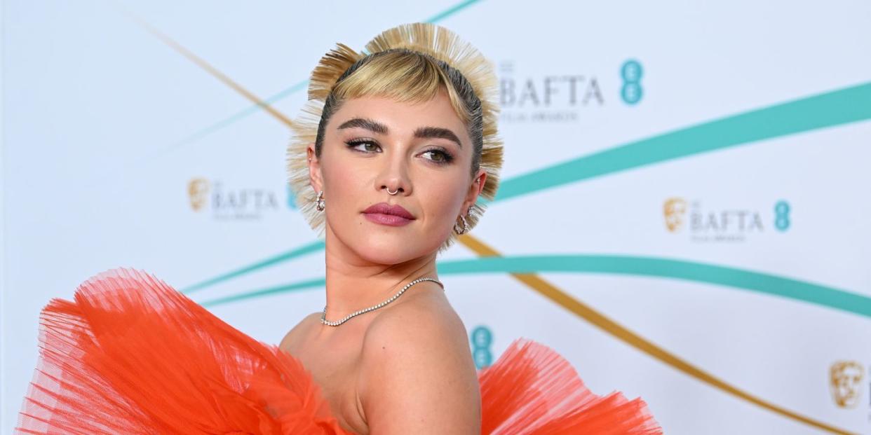 london, england february 19 florence pugh attends the ee bafta film awards 2023 at the royal festival hall on february 19, 2023 in london, england photo by joe maherbaftagetty images for bafta