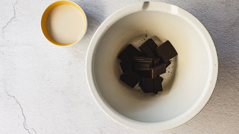 milk and chocolate in bowls