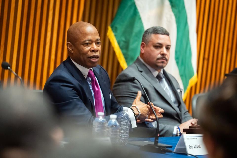 Mayor Adams, seen here with NYPD Commissioner Edward Caban, has announced the restoration of two cadet classes. Ed Reed/Mayoral Photography Office