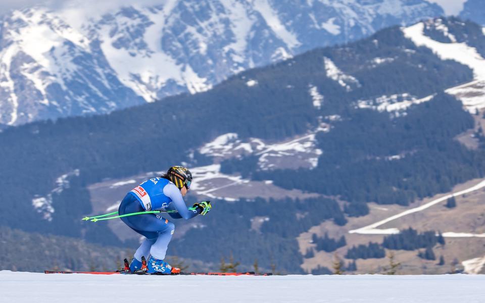 Ski racers are becoming increasingly accustomed to competing against the backdrop of green fields'