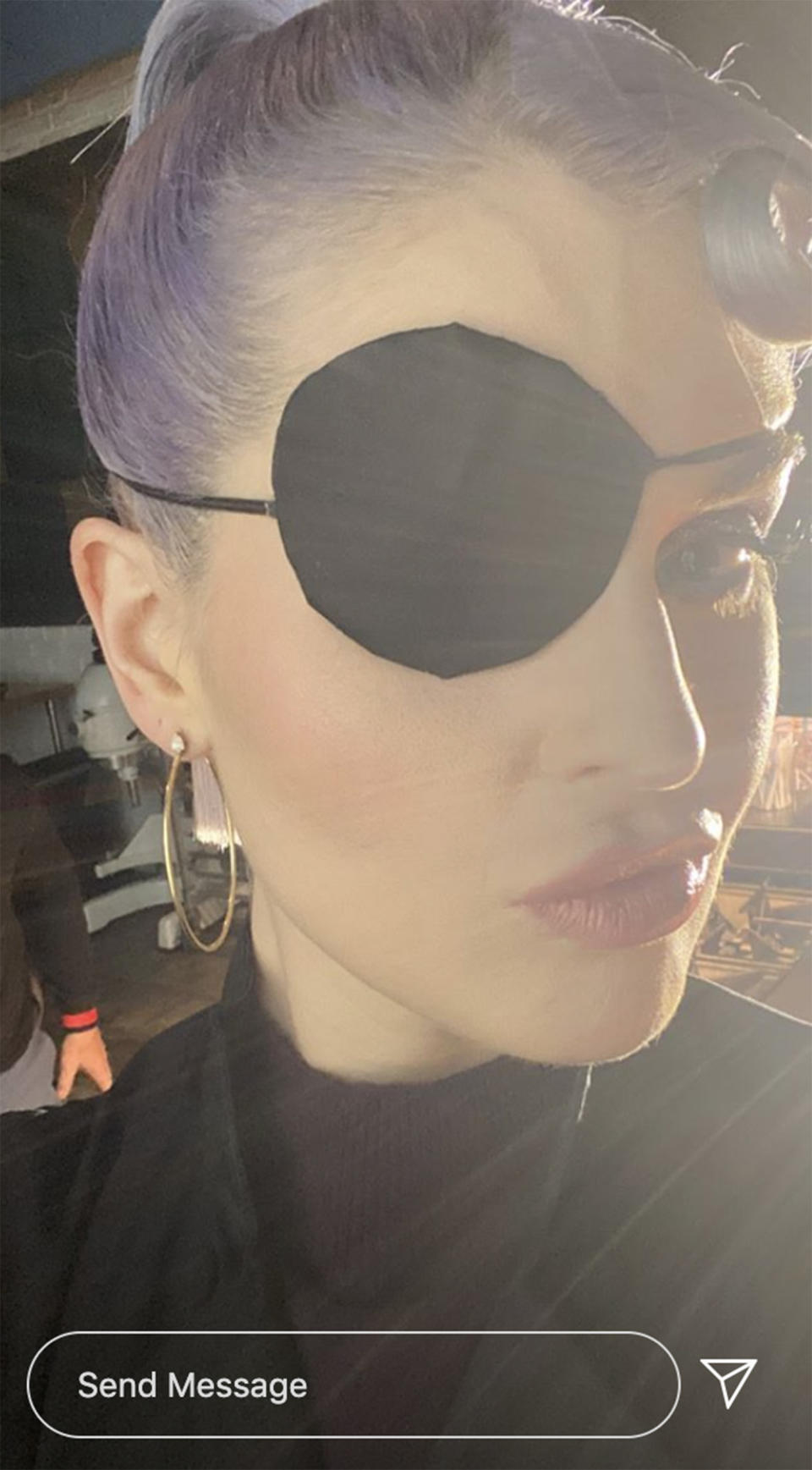 Osbourne is wearing an eye patch after suffering a mascara-related injury. (kellyosbourne/ Instagram)