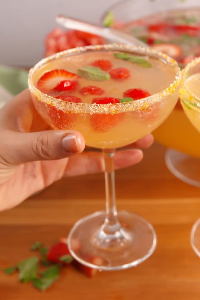 <p>One big batch = Sunday funday all day.</p><p>Get the <a href="https://www.delish.com/uk/cocktails-drinks/a29244410/brunch-punch-recipe/" rel="nofollow noopener" target="_blank" data-ylk="slk:Brunch Punch;elm:context_link;itc:0;sec:content-canvas" class="link ">Brunch Punch</a> recipe.</p>