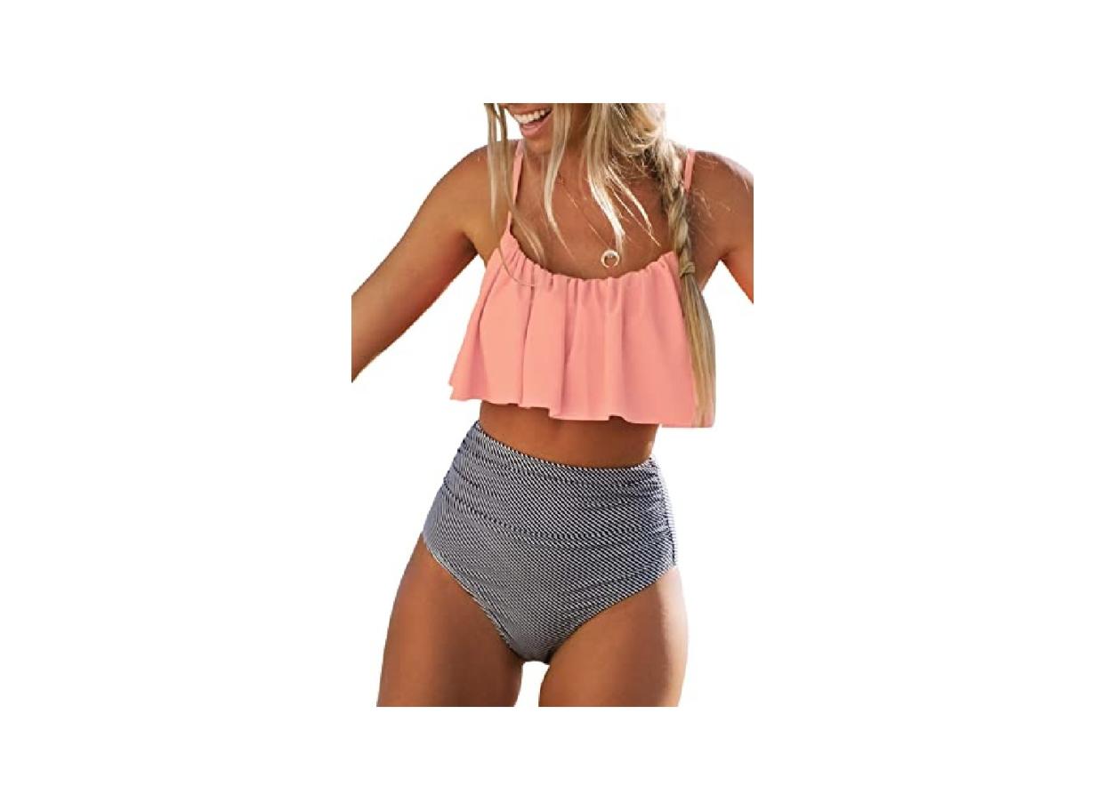 High waisted ruched bottom piece for more tummy control